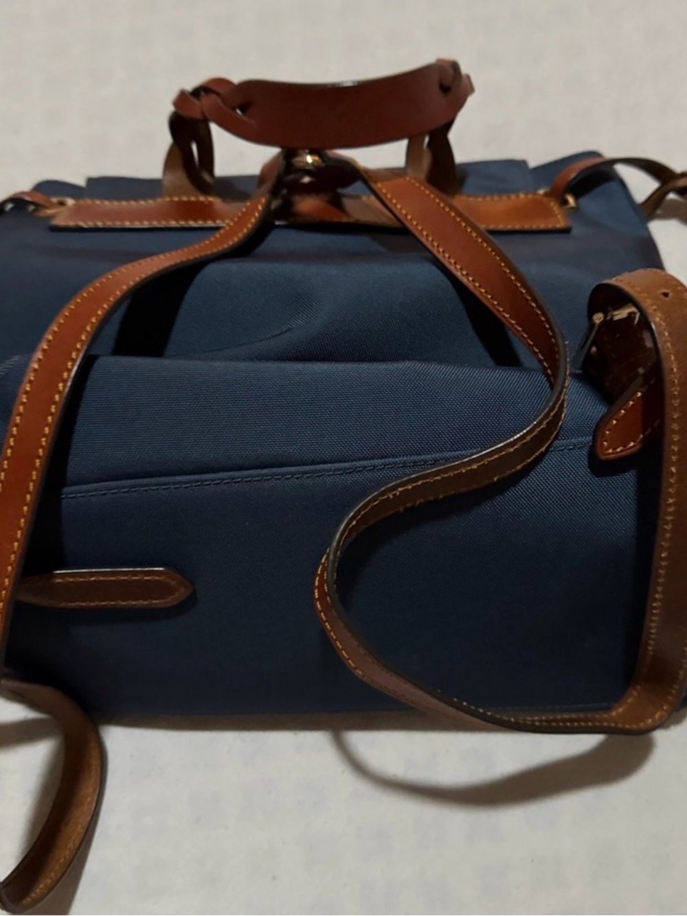 Dooney & Bourke Navy Canvas Shoulder Bag with Brown Leather Trim - Picture 4 of 5
